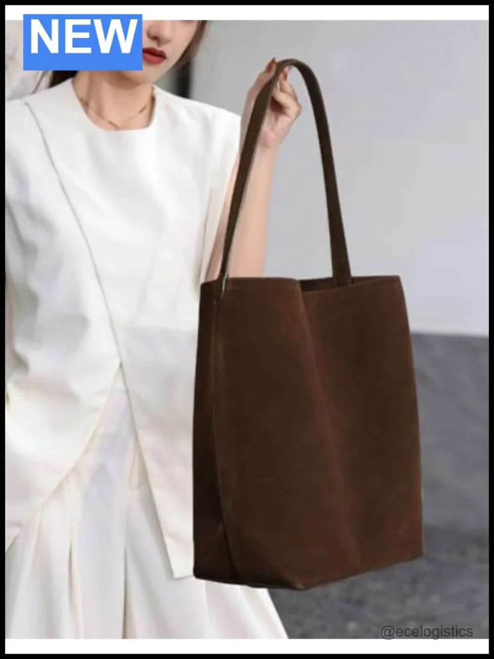Genuine Leather Suede Bucket Shoulder Bag Women Soft Tote Handbag Purse